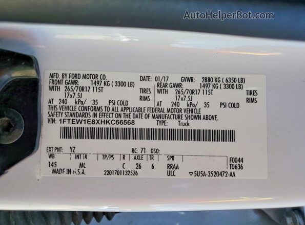 1FTEW1E8XHKC66568 2017 FORD F150 White Engine compartment view
