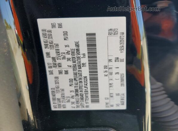 1FTEW1EB1JFA33236 2018 FORD F150 Black Vista de la etiqueta del VIN