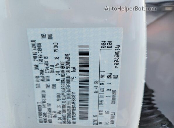 1FTEW1EB1JFB83511 2018 FORD F150 White Widok komory silnika