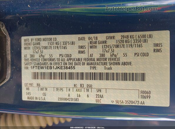 1FTEW1EB1JKE38455 2018 FORD F150 Blue Widok komory silnika