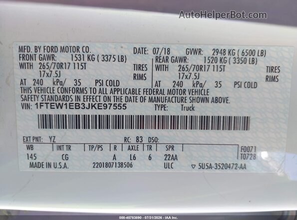 1FTEW1EB3JKE97555 2018 FORD F150 White Engine compartment view