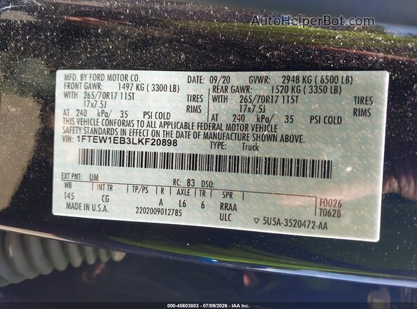 1FTEW1EB3LKF20898 2020 FORD F150 Black Вид підкапотного простору