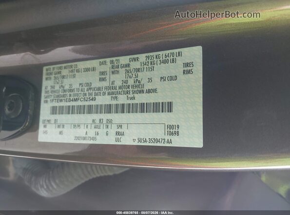 1FTEW1EB4MFC52549 2021 FORD F150 Brown Вид підкапотного простору