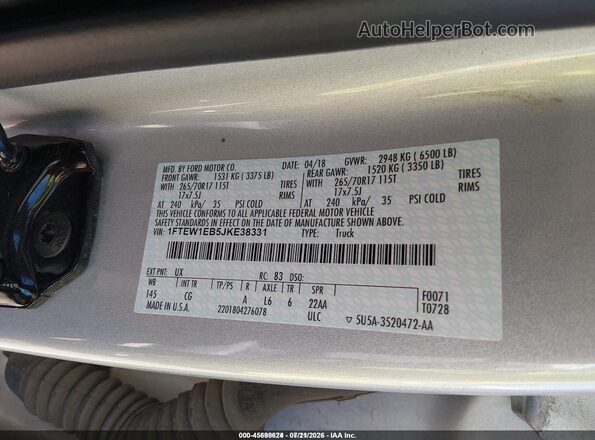 1FTEW1EB5JKE38331 2018 FORD F150 Silver Вид підкапотного простору