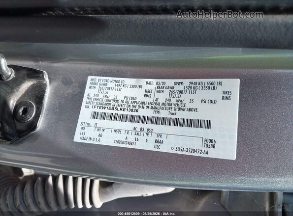 1FTEW1EB5LKE13836 2020 FORD F150 Серебряный Вид подкапотного пространства