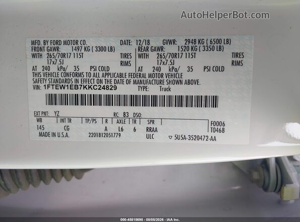 1FTEW1EB7KKC24829 2019 FORD F150 White Engine compartment view
