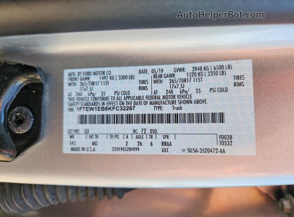 1FTEW1EB8KFC32267 2019 FORD F150 Silver Vista del compartimento del motor