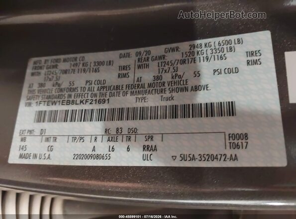 1FTEW1EB8LKF21691 2020 FORD F150 Brown Vista del compartimento del motor
