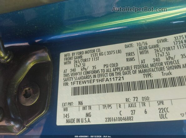 1FTEW1EF1HFA11721 2017 FORD F150 Blue Widok komory silnika
