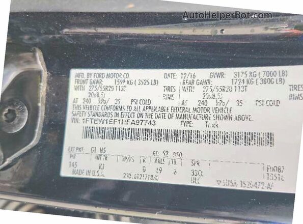 1FTEW1EF1HFA97743 2017 FORD F150 Black Vista del compartimento del motor