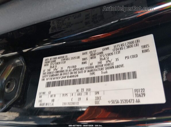 1FTEW1EF2HFB48828 2017 FORD F150 Черный Вид подкапотного пространства