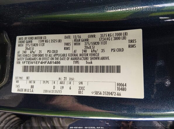 1FTEW1EF4HFA81486 2017 FORD F150 Blue Engine compartment view