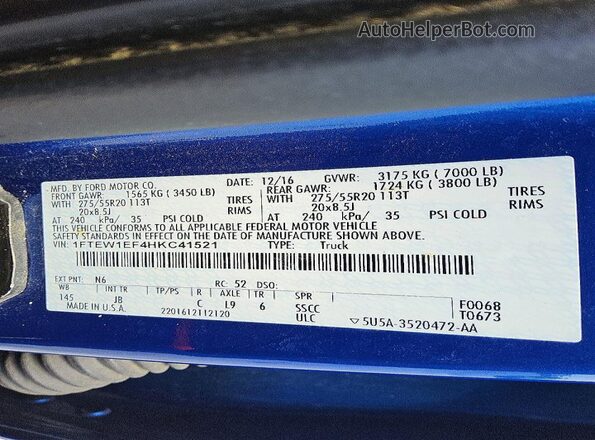 1FTEW1EF4HKC41521 2017 FORD F150 Синий Вид подкапотного пространства