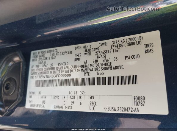 1FTEW1EF5GFD09588 2016 FORD F150 Синий Вид подкапотного пространства