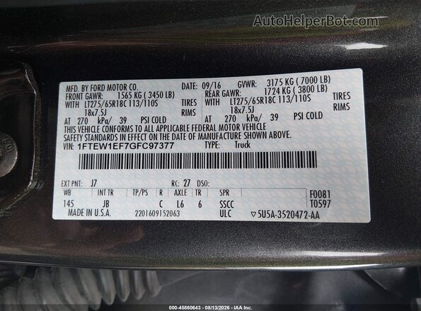 1FTEW1EF7GFC97377 2016 FORD F150 Gray Շարժիչի բաժամունքի տեսք