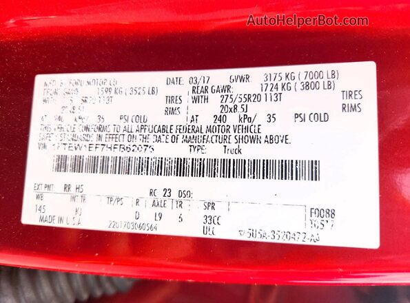 1FTEW1EF7HFB62076 2017 FORD F150 Red Engine compartment view