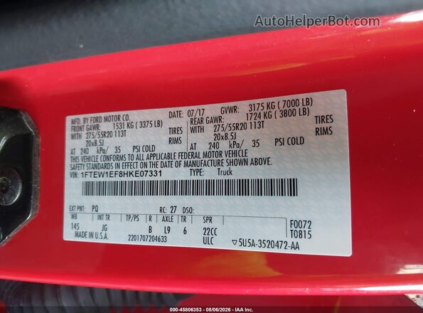 1FTEW1EF8HKE07331 2017 FORD F150 Red Engine compartment view