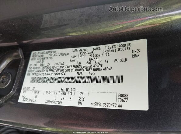 1FTEW1EG0GFD60974 2016 FORD F150 Gray ძრავის განყოფილების ხედი