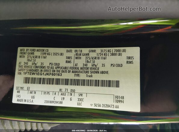 1FTEW1EG1JKF60163 2018 FORD F150 Black ძრავის განყოფილების ხედი