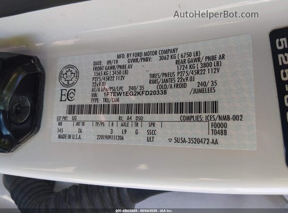 1FTEW1EG2KFD20338 2019 FORD F150 White Widok komory silnika