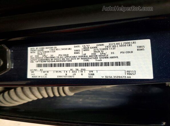 1FTEW1EG4JKD20105 2018 FORD F150 Blue ძრავის განყოფილების ხედი