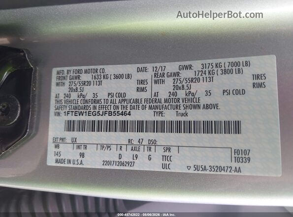1FTEW1EG5JFB55464 2018 FORD F150 Silver Vista del compartimento del motor