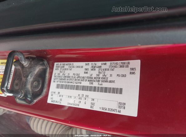 1FTEW1EG6HKC12319 2017 FORD F150 Красный Вид подкапотного пространства