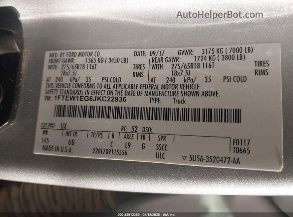 1FTEW1EG6JKC22936 2018 FORD F150 Серебряный Вид подкапотного пространства