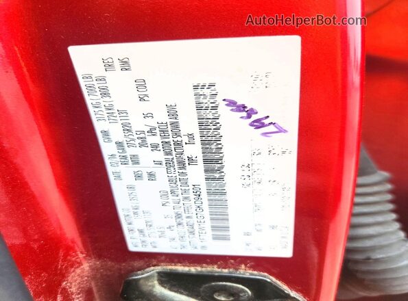 1FTEW1EG7GKD94501 2016 FORD F150 Red ძრავის განყოფილების ხედი