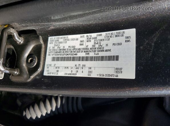 1FTEW1EG7GKF52349 2016 FORD F150 Charcoal Вид підкапотного простору