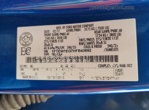 1FTEW1EG7HFB43892 2017 FORD F150 Blue Вид підкапотного простору