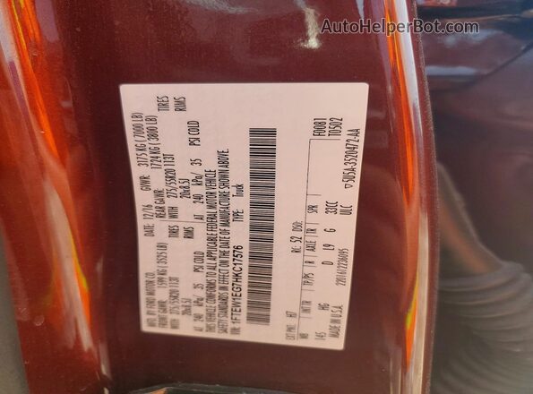 1FTEW1EG7HKC17576 2017 FORD F150 Burgundy ძრავის განყოფილების ხედი