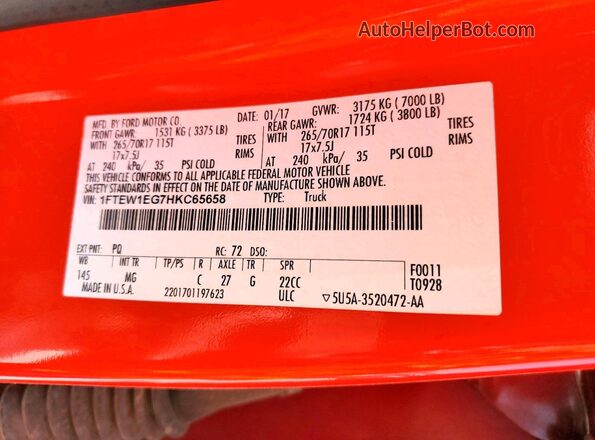 1FTEW1EG7HKC65658 2017 FORD F150 Красный Вид подкапотного пространства