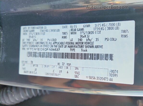 1FTEW1EGXGFA09537 2016 FORD F150 Gray Вид підкапотного простору