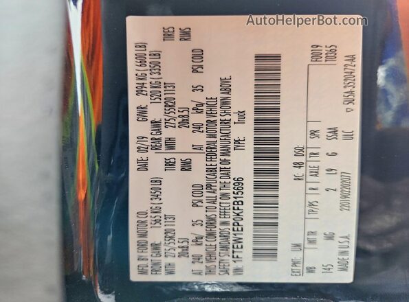 1FTEW1EP0KFB15696 2019 FORD F150 Черный Вид подкапотного пространства