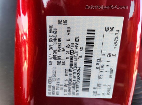 1FTEW1EP0KFC55344 2019 FORD F150 Red Widok komory silnika