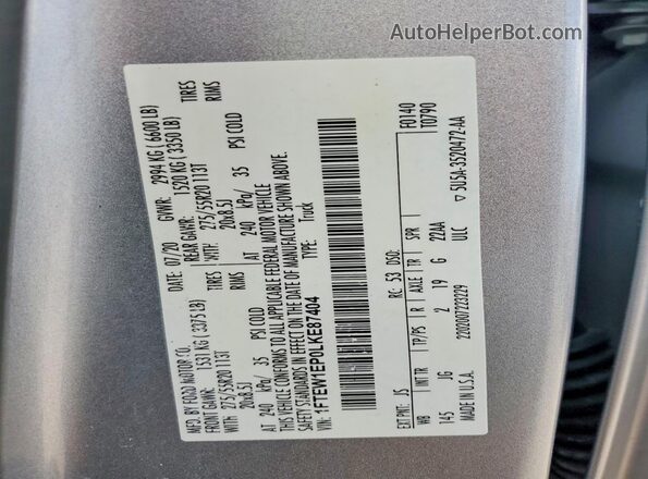 1FTEW1EP0LKE87404 2020 FORD F150 Silver 360 interior view