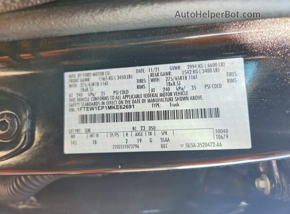 1FTEW1EP1MKE62691 2021 FORD F150 Black Widok komory silnika