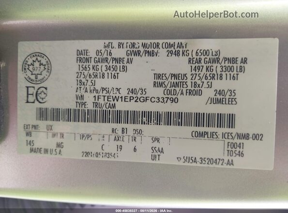 1FTEW1EP2GFC33790 2016 FORD F150 Silver Widok komory silnika