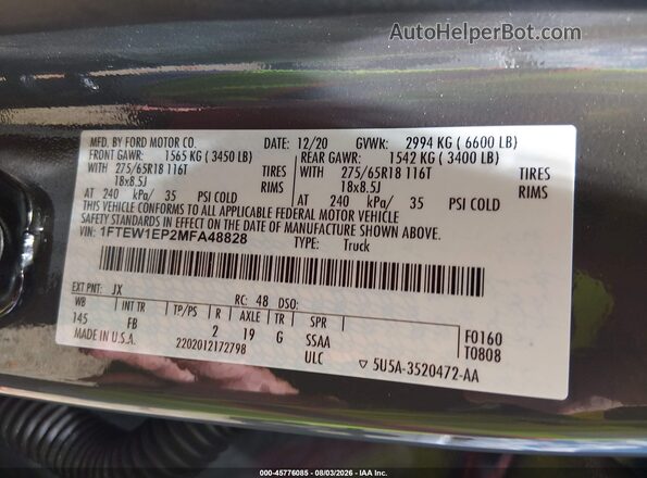 1FTEW1EP2MFA48828 2021 FORD F150 Gray Vista del compartimento del motor