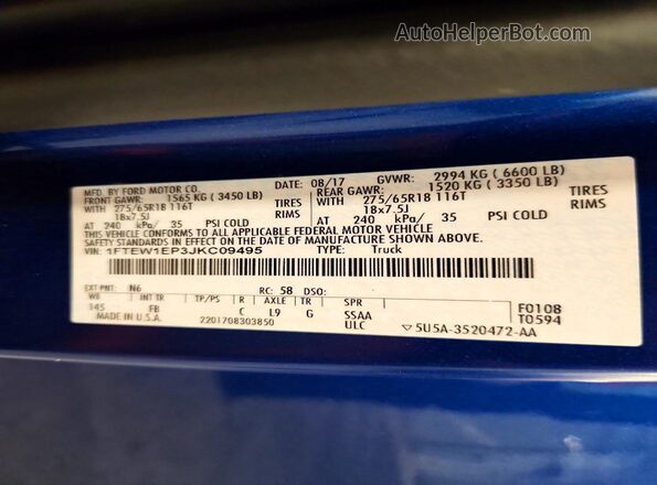 1FTEW1EP3JKC09495 2018 FORD F150 Blue VIN sticker view
