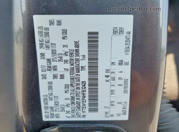 1FTEW1EP4HFB32428 2017 FORD F150 Gray VIN կոդի պիտակի տեսք