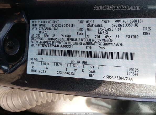 1FTEW1EP4JFA60331 2018 FORD F150 Gray Engine compartment view