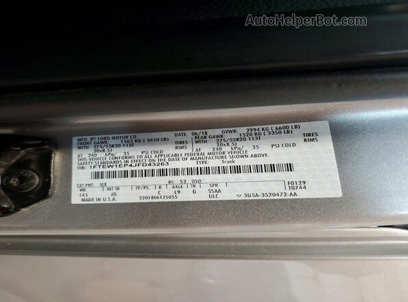 1FTEW1EP4JFD43263 2018 FORD F150 Silver Вид підкапотного простору