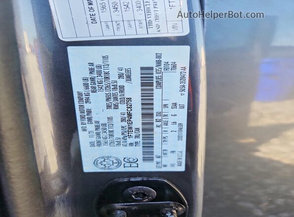 1FTEW1EP4MFC82758 2021 FORD F150 Gray Widok naklejki z numerem VIN