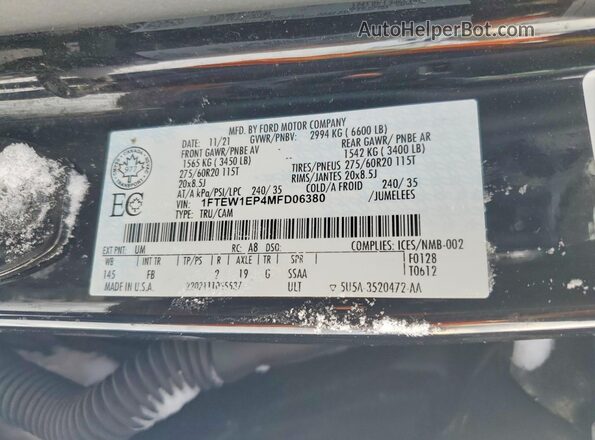 1FTEW1EP4MFD06380 2021 FORD F150 Black ძრავის განყოფილების ხედი