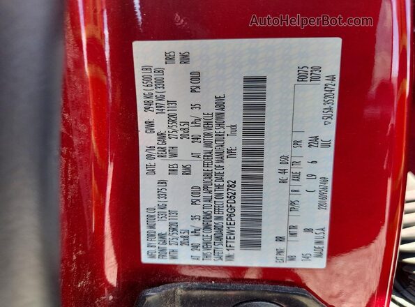 1FTEW1EP6GFD52782 2016 FORD F150 Red VIN կոդի պիտակի տեսք