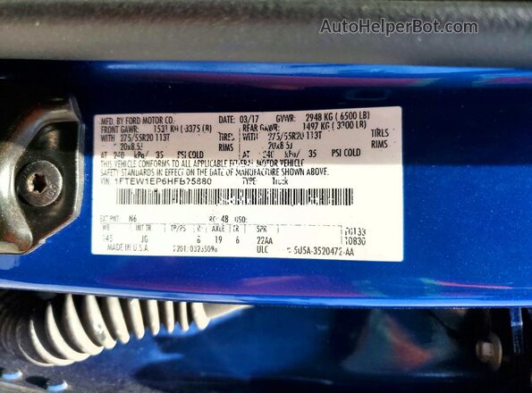 1FTEW1EP6HFB75880 2017 FORD F150 Blue Widok naklejki z numerem VIN