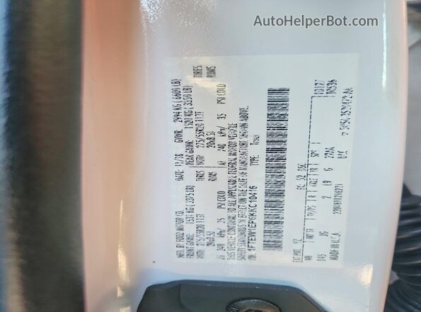 1FTEW1EP6KKC10416 2019 FORD F150 White 
