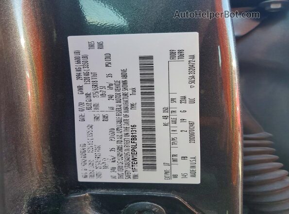 1FTEW1EP6LFB81316 2020 FORD F150 Gray Vista de la etiqueta del VIN